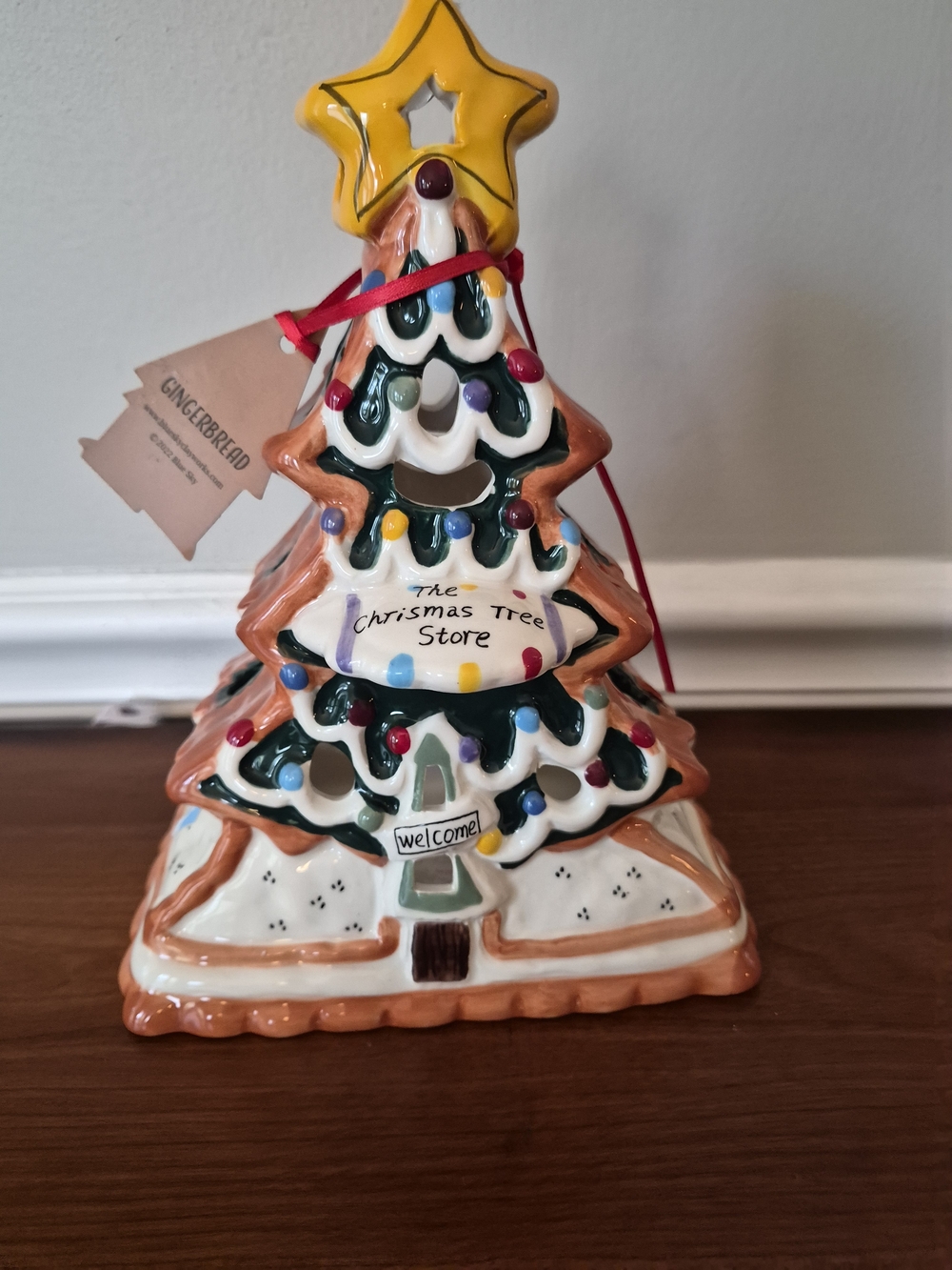 Blue Sky Ceramic Gingerbread Tree Tealight - Multicolor